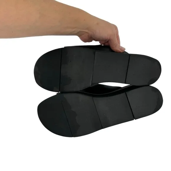 Naked Feet Flow Platform Sandals Wedge Slides Shoe Leather Black Womens Size 9