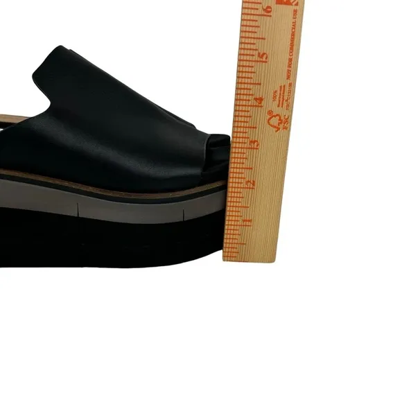 Naked Feet Flow Platform Sandals Wedge Slides Shoe Leather Black Womens Size 9