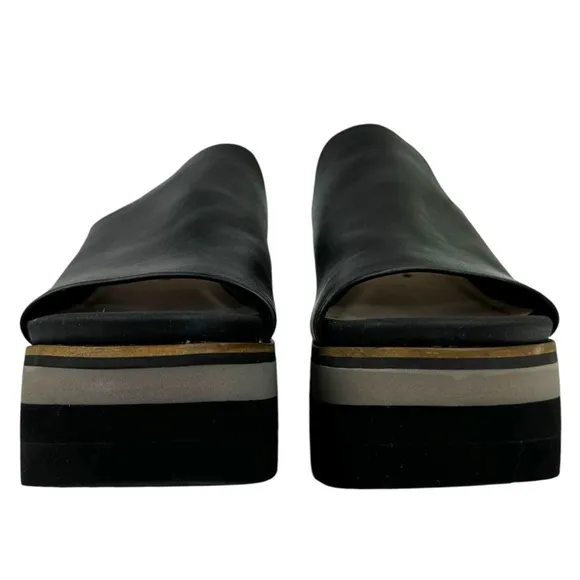 Naked Feet Flow Platform Sandals Wedge Slides Shoe Leather Black Womens Size 9