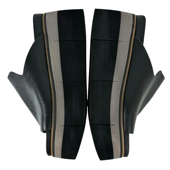 Naked Feet Flow Platform Sandals Wedge Slides Shoe Leather Black Womens Size 9