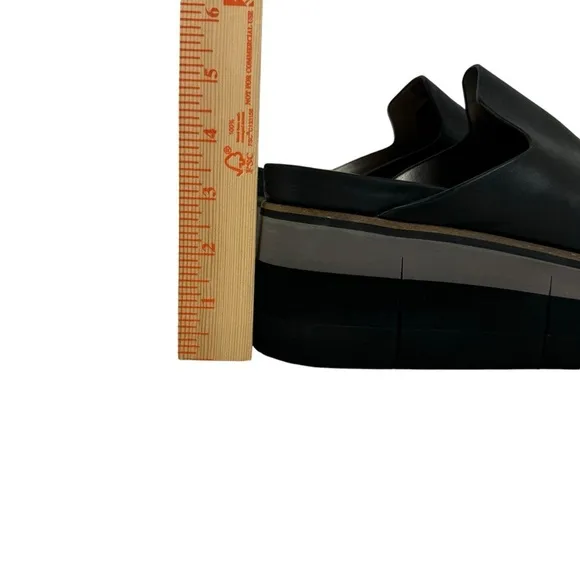 Naked Feet Flow Platform Sandals Wedge Slides Shoe Leather Black Womens Size 9