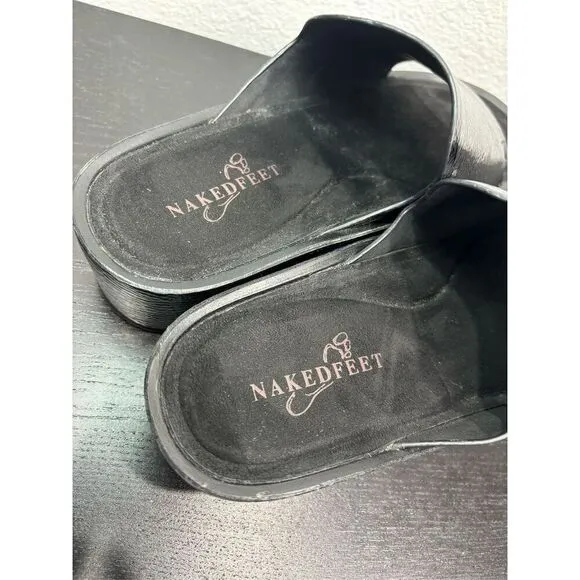 Naked Feet Reno Women's‎ Black Patent Platform Slide Sandals Size 6.5M