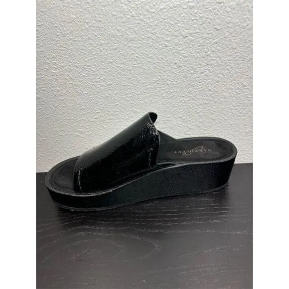 Naked Feet Reno Women's‎ Black Patent Platform Slide Sandals Size 6.5M