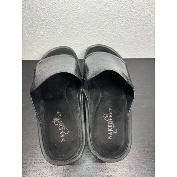 Naked Feet Reno Women's‎ Black Patent Platform Slide Sandals Size 6.5M