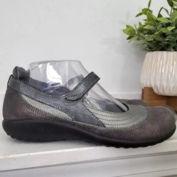 Naot Kirei Mary Jane Flats Leather Grey Pewter Comfort Shoes Boho Women's Sz 9