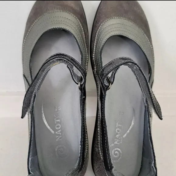 Naot Kirei Mary Jane Flats Leather Grey Pewter Comfort Shoes Boho Women's Sz 9