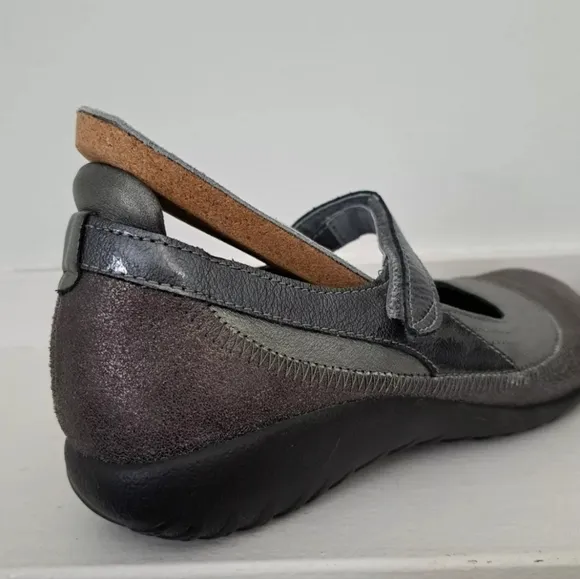 Naot Kirei Mary Jane Flats Leather Grey Pewter Comfort Shoes Boho Women's Sz 9
