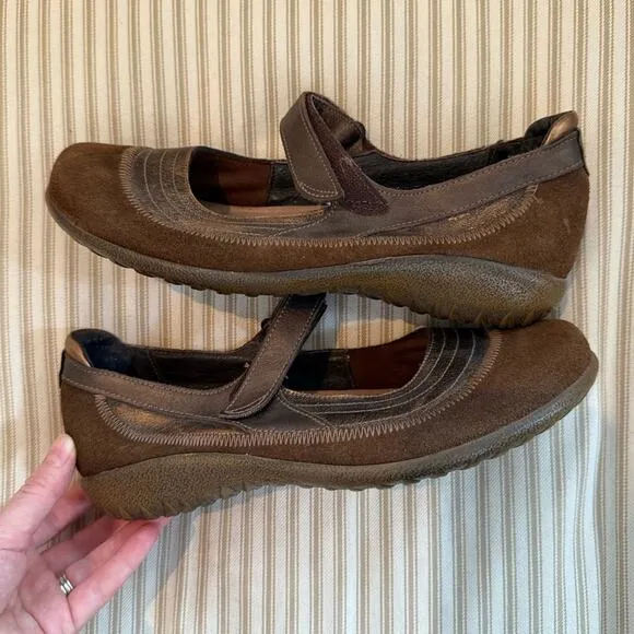 Naot Kirei Toffee Brown/Coffee Bean Nubuck/Radiant Copper Leather Flats