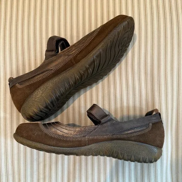 Naot Kirei Toffee Brown/Coffee Bean Nubuck/Radiant Copper Leather Flats