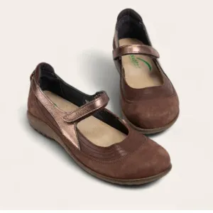 Naot Kirei Toffee Brown/Coffee Bean Nubuck/Radiant Copper Leather Flats