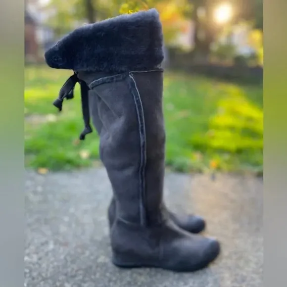 Napoleoni leather over knee wedge boots fur lined made in Italy leather sz 39