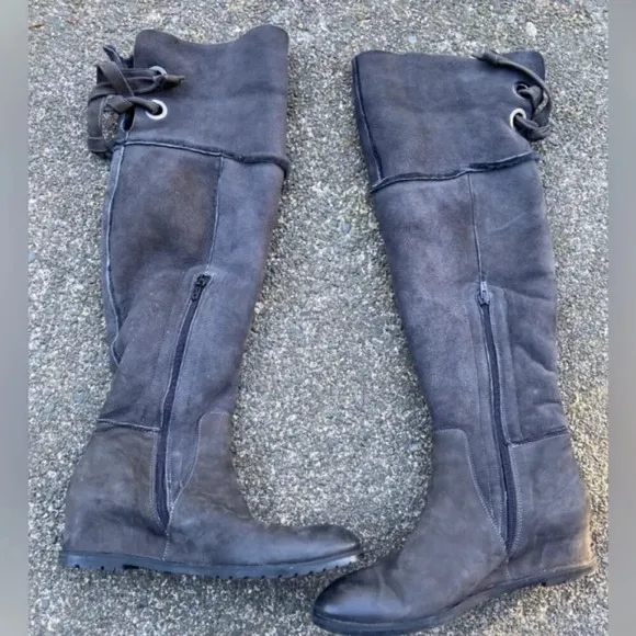 Napoleoni leather over knee wedge boots fur lined made in Italy leather sz 39