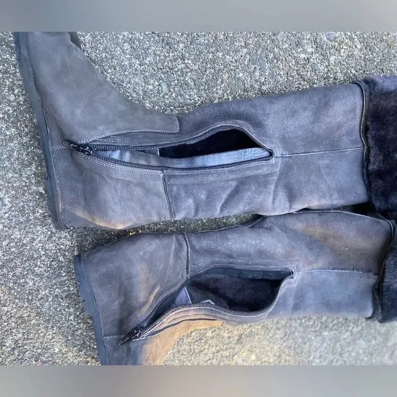 Napoleoni leather over knee wedge boots fur lined made in Italy leather sz 39
