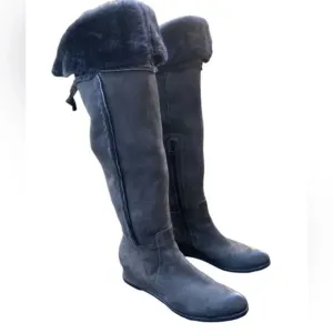 Napoleoni leather over knee wedge boots fur lined made in Italy leather sz 39
