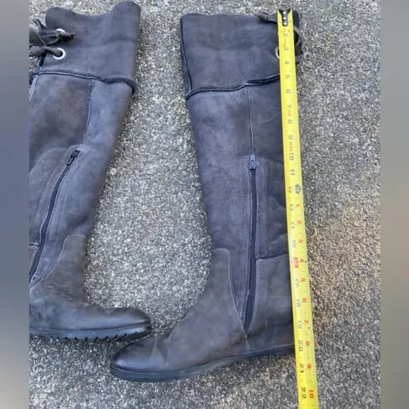 Napoleoni leather over knee wedge boots fur lined made in Italy leather sz 39