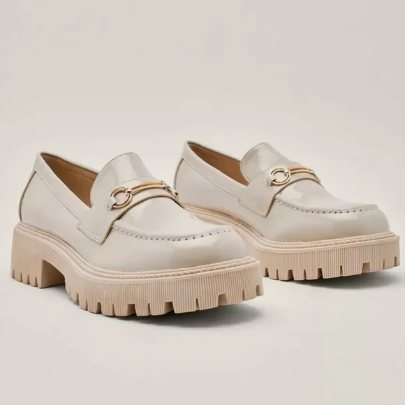 Nasty Gal Patent Leather Buckle Detail Loafers Womens Size 9.5 Chunky Bratz Shoe