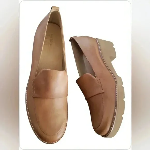 Naturalizer 12 Brown Lugsole Leather Slip-On Round Toe Casual Preppy Loafers