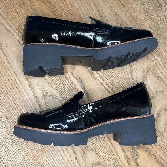 Naturalizer Darcy Lug Sole Penny Loafers Black Patent Chunky Platform Women’s 7