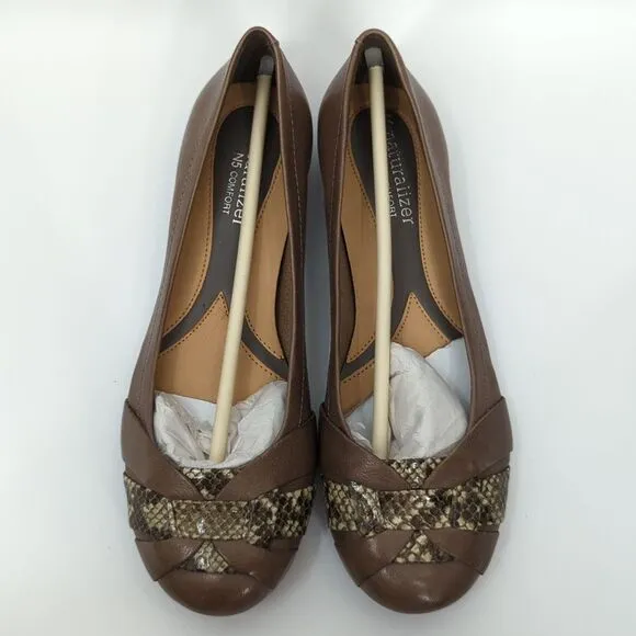 Naturalizer N5 Comfort Maude Brown Snakeskin Flats 6.5M Leather Upper