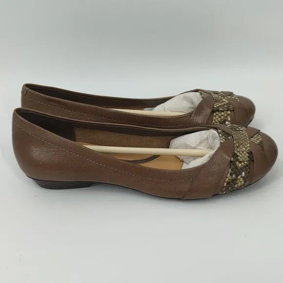 Naturalizer N5 Comfort Maude Brown Snakeskin Flats 6.5M Leather Upper