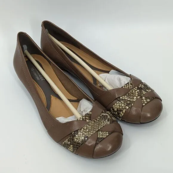 Naturalizer N5 Comfort Maude Brown Snakeskin Flats 6.5M Leather Upper