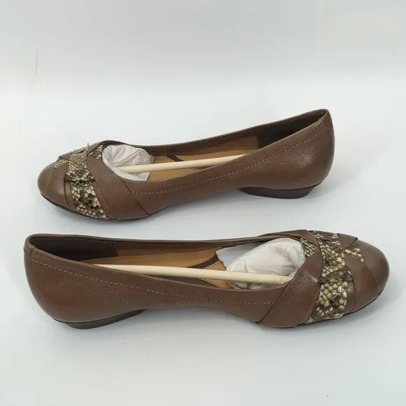 Naturalizer N5 Comfort Maude Brown Snakeskin Flats 6.5M Leather Upper