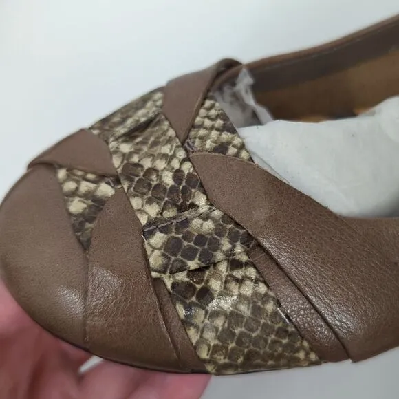 Naturalizer N5 Comfort Maude Brown Snakeskin Flats 6.5M Leather Upper