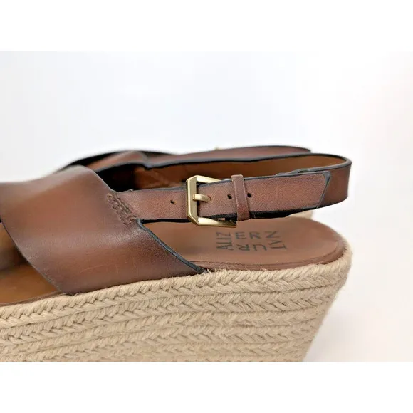 Naturalizer Oak Open Toe Slingback Espadrilles Wedge Sandals Sz 8.5 Brown