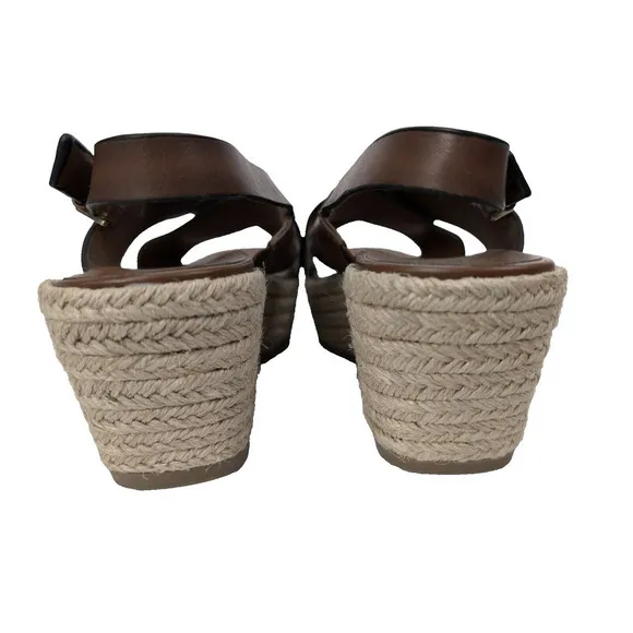 Naturalizer Oak Open Toe Slingback Espadrilles Wedge Sandals Sz 8.5 Brown