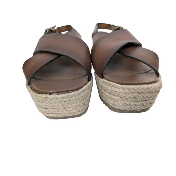 Naturalizer Oak Open Toe Slingback Espadrilles Wedge Sandals Sz 8.5 Brown