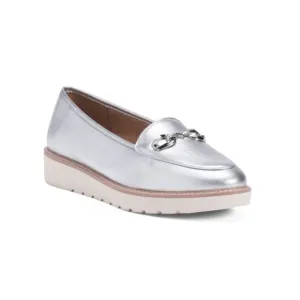 NATURALIZER PREMIUM Silver Leather Adiline Horsebit Loafers