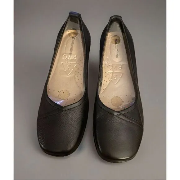 Naturalizer Womens 8.5WW Slim Creston Leather Loafers Ballet Flats Black New