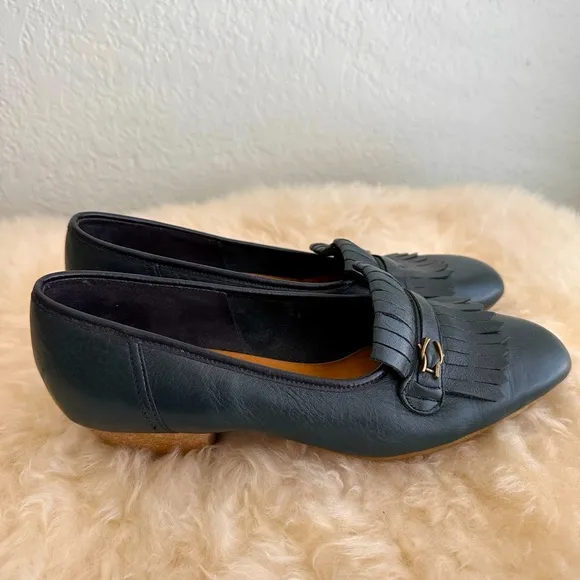Naturalizer Womens Fern Leather Slip On Marino Flat Loafers.