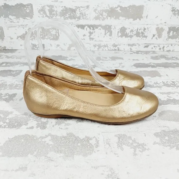 Naturalizer Womens Flexy Gold Leather Round Toe Ballet Flats E529