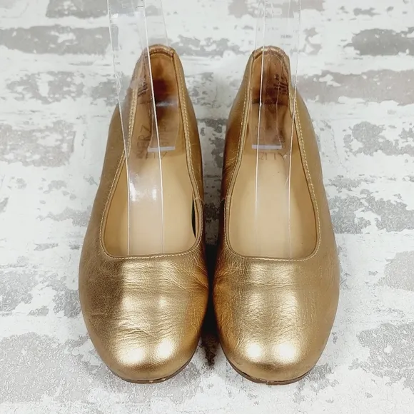 Naturalizer Womens Flexy Gold Leather Round Toe Ballet Flats E529