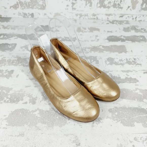 Naturalizer Womens Flexy Gold Leather Round Toe Ballet Flats E529