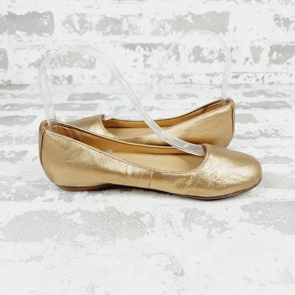 Naturalizer Womens Flexy Gold Leather Round Toe Ballet Flats E529