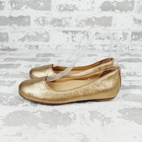 Naturalizer Womens Flexy Gold Leather Round Toe Ballet Flats E529