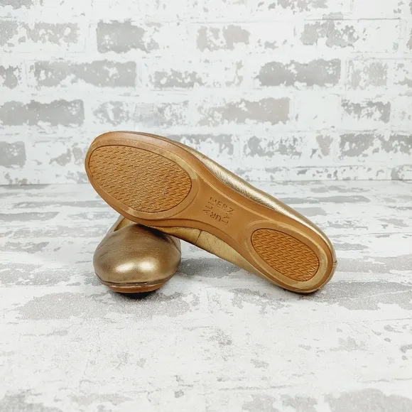 Naturalizer Womens Flexy Gold Leather Round Toe Ballet Flats E529