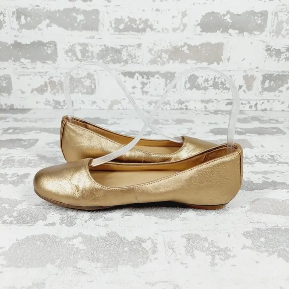 Naturalizer Womens Flexy Gold Leather Round Toe Ballet Flats E529