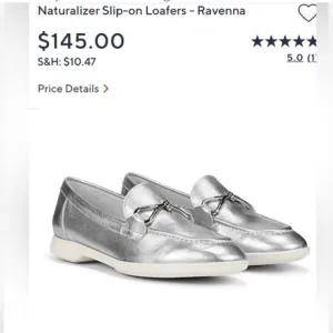 Naturalizer Women’s Ravenna Leather Slip-On  Loafers Silver NWOT Casual Size 7