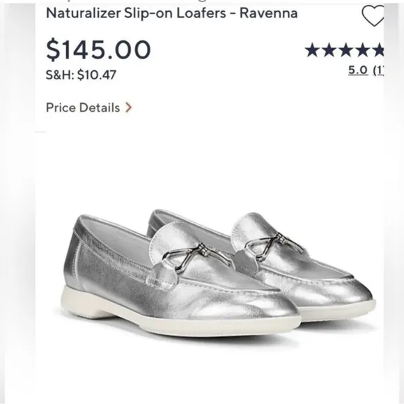 Naturalizer Women’s Ravenna Leather Slip-On  Loafers Silver NWOT Casual Size 7