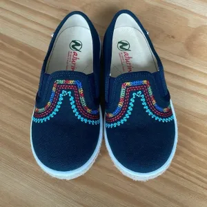 Naturino Kids Navy Blue Embroidered Slip On Sneakers