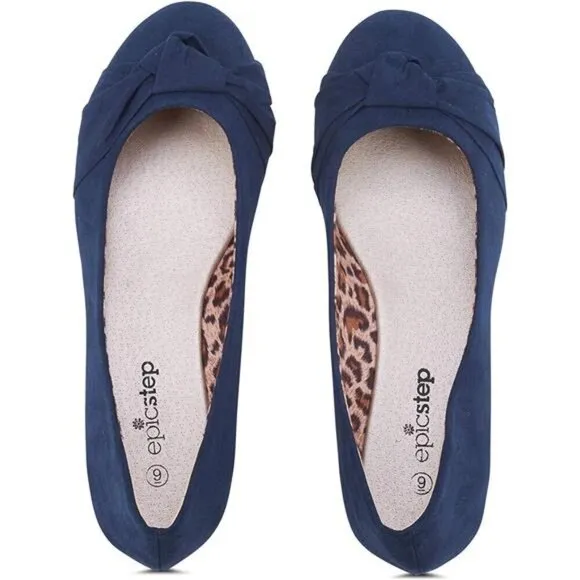 Navy Blue Knot Front Women's Ballet Flats | Comfortable Slip-On Shoes