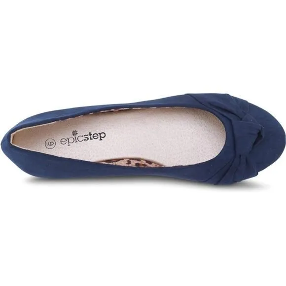 Navy Blue Knot Front Women's Ballet Flats | Comfortable Slip-On Shoes