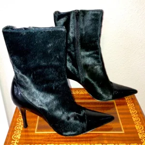 New 8 Enzo Angiolini Boots Black Leather Fur  Zip
