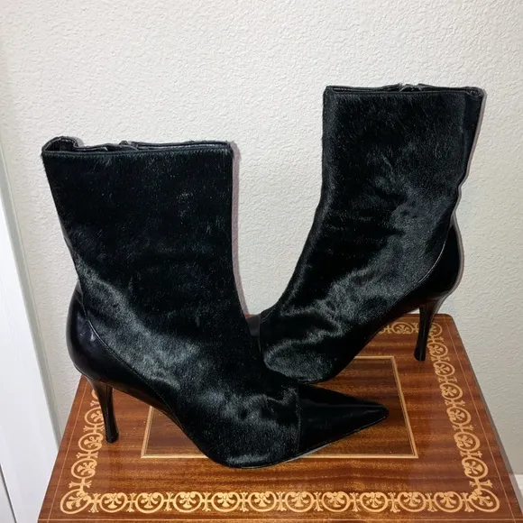 New 8 Enzo Angiolini Boots Black Leather Fur  Zip