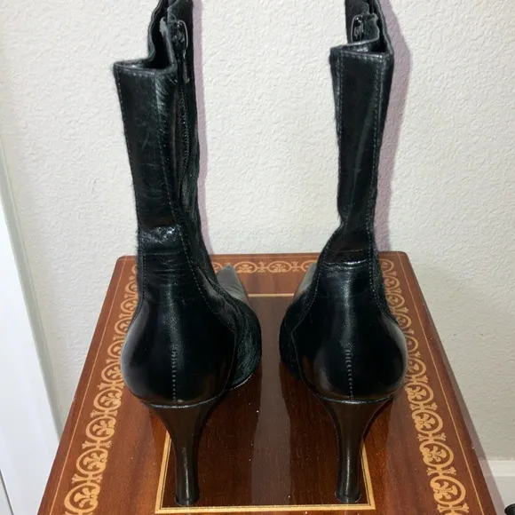 New 8 Enzo Angiolini Boots Black Leather Fur  Zip