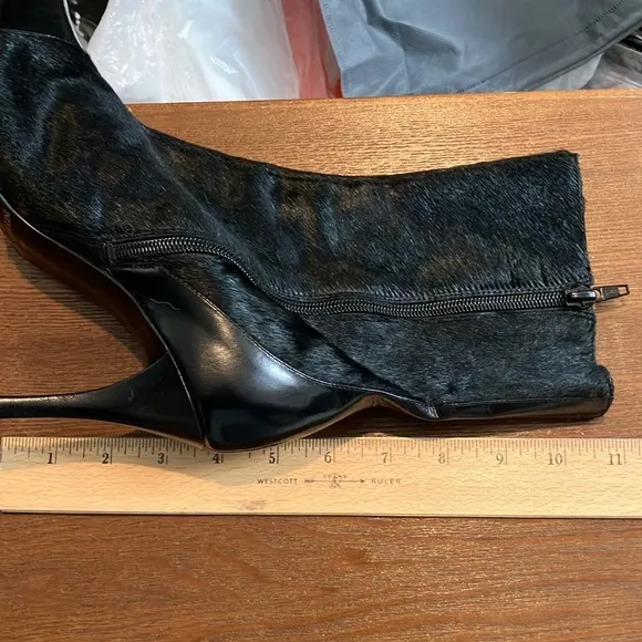 New 8 Enzo Angiolini Boots Black Leather Fur  Zip