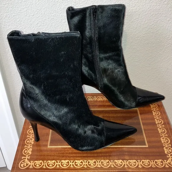 New 8 Enzo Angiolini Boots Black Leather Fur  Zip